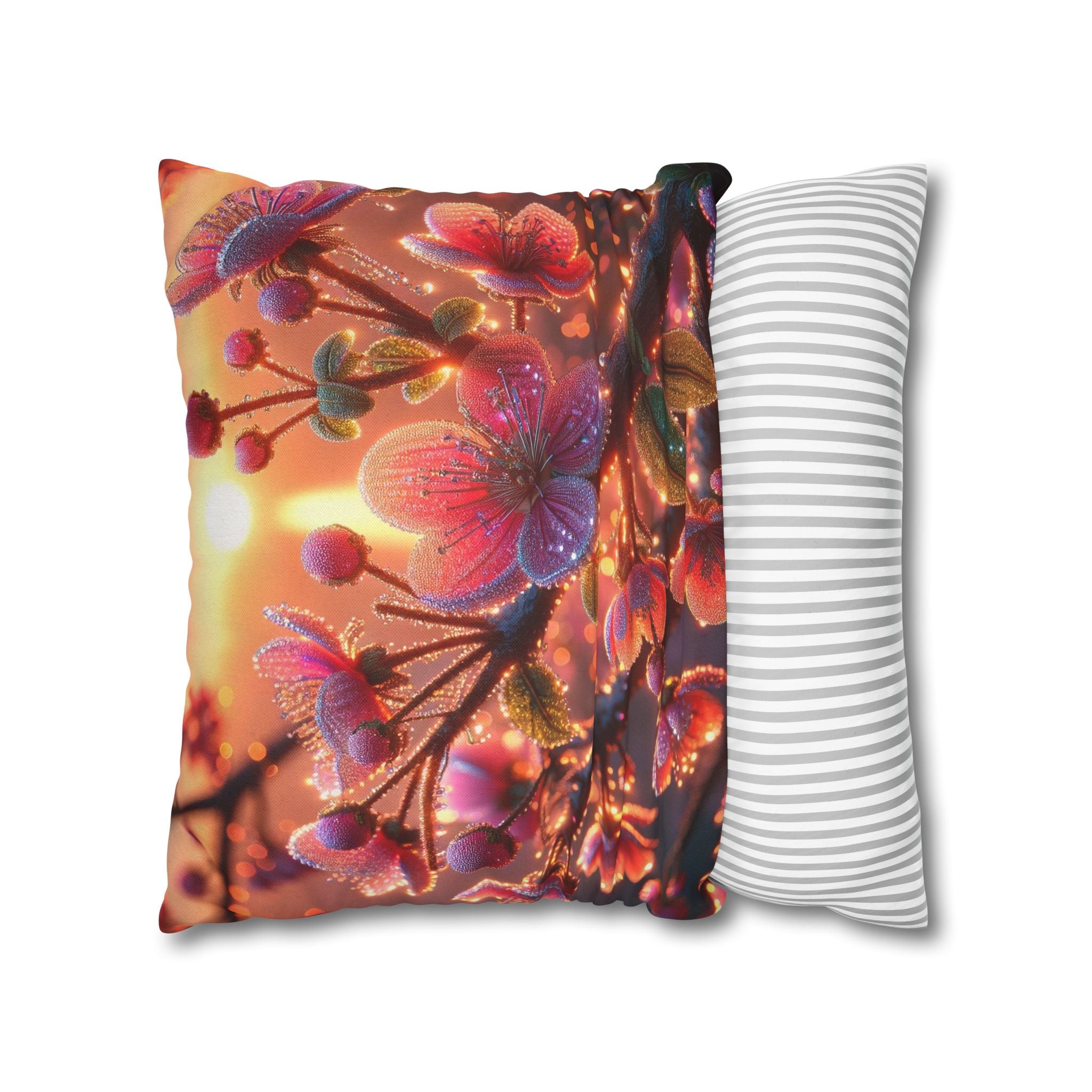 Multiple sized Pink flowers - Polyester Square Pillowcase