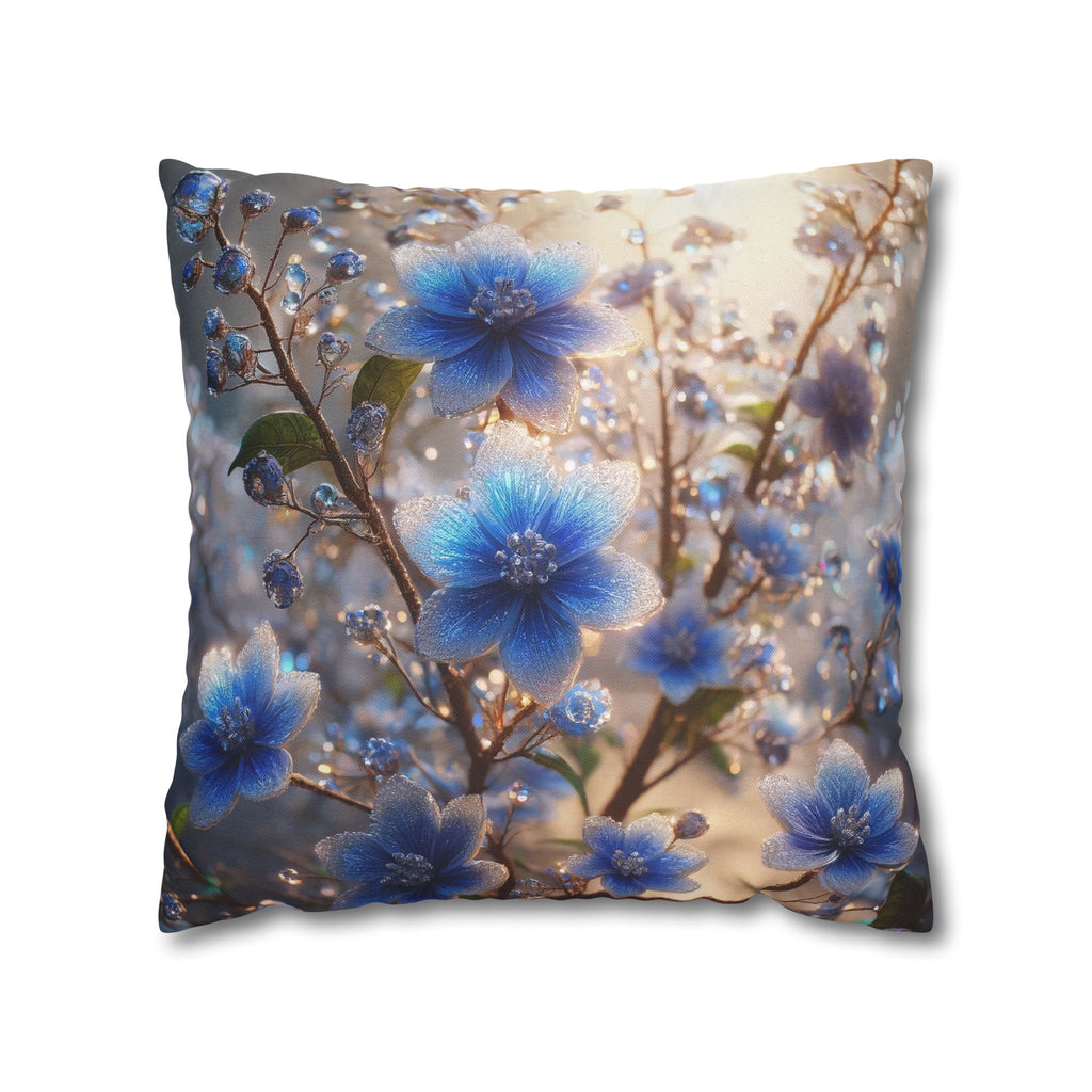 Blue, diamond flowers (4) - Polyester Square Pillowcase