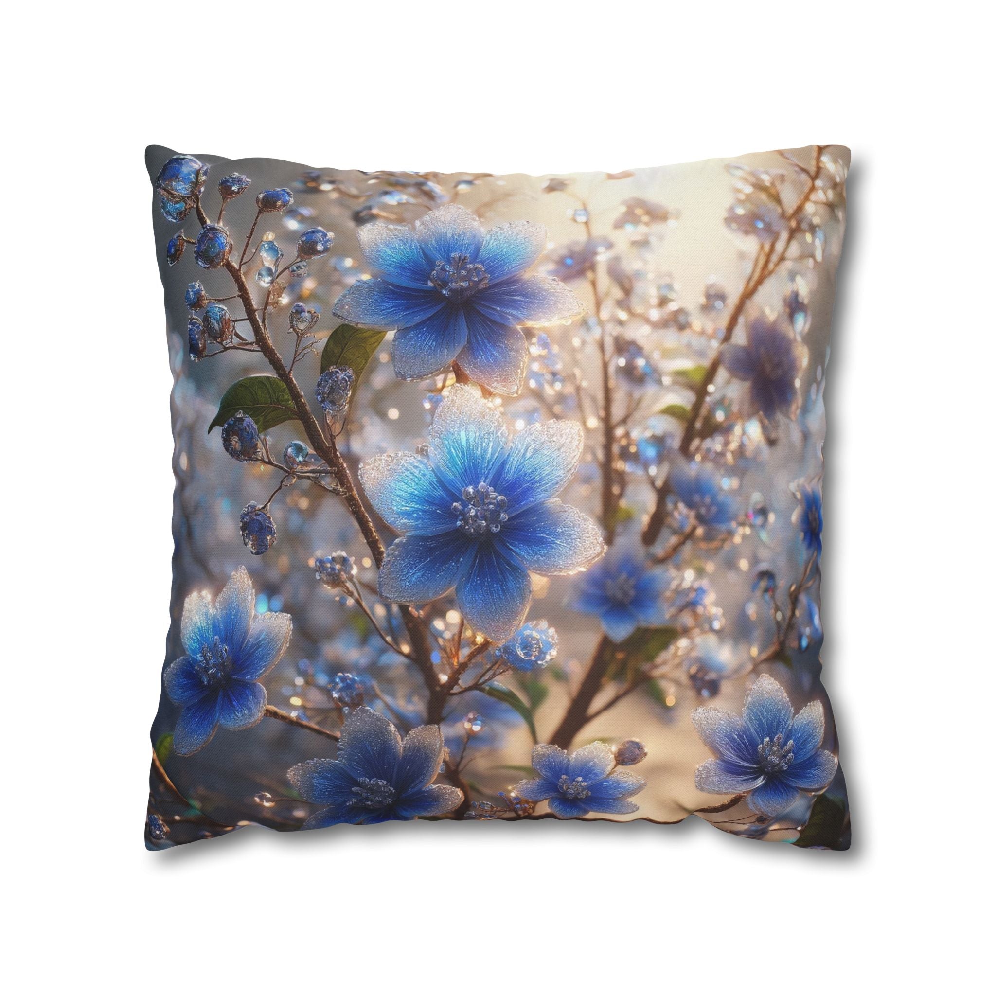 Blue, diamond flowers (4) - Polyester Square Pillowcase