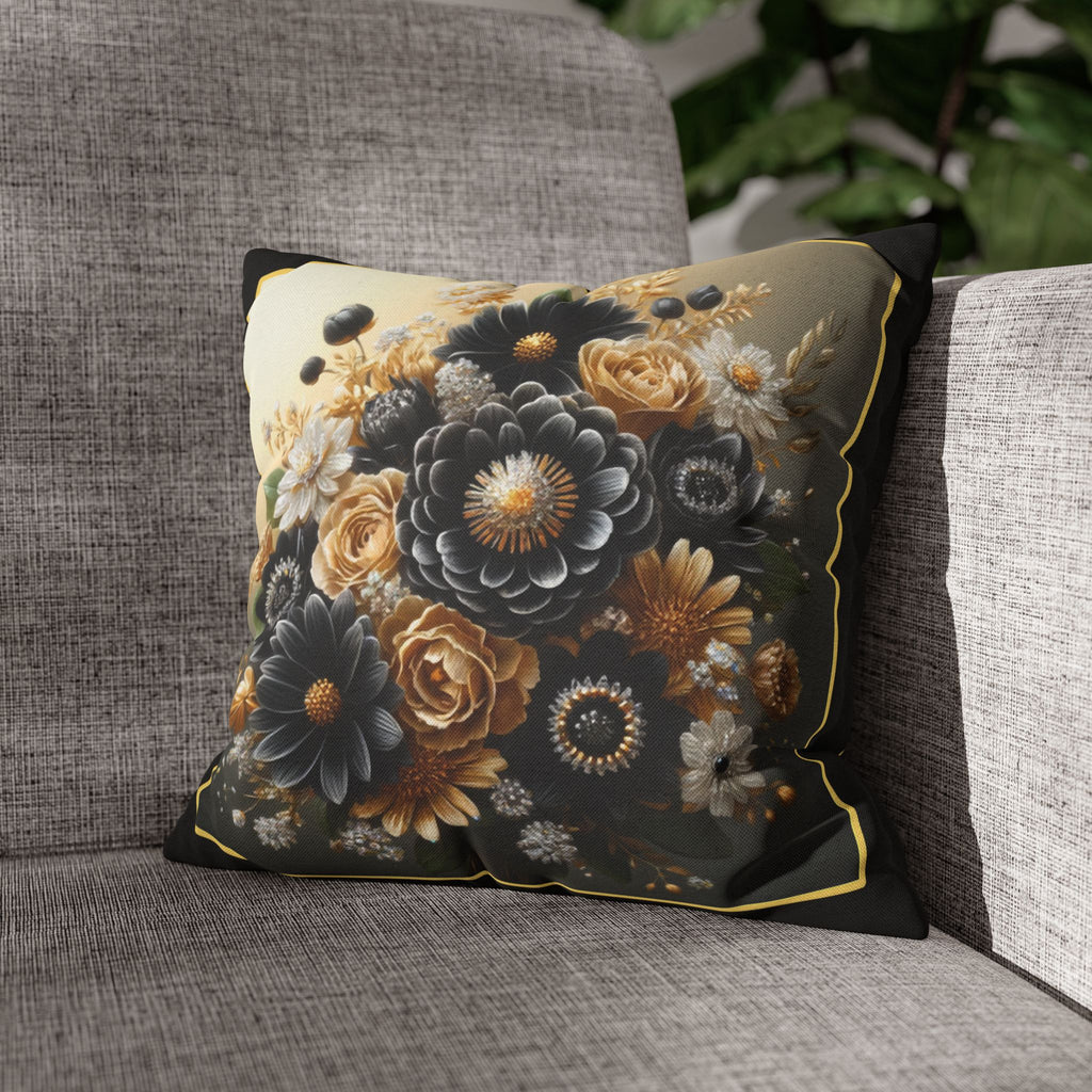 Black and Golden Bouquet (1) - Polyester Square Pillowcase