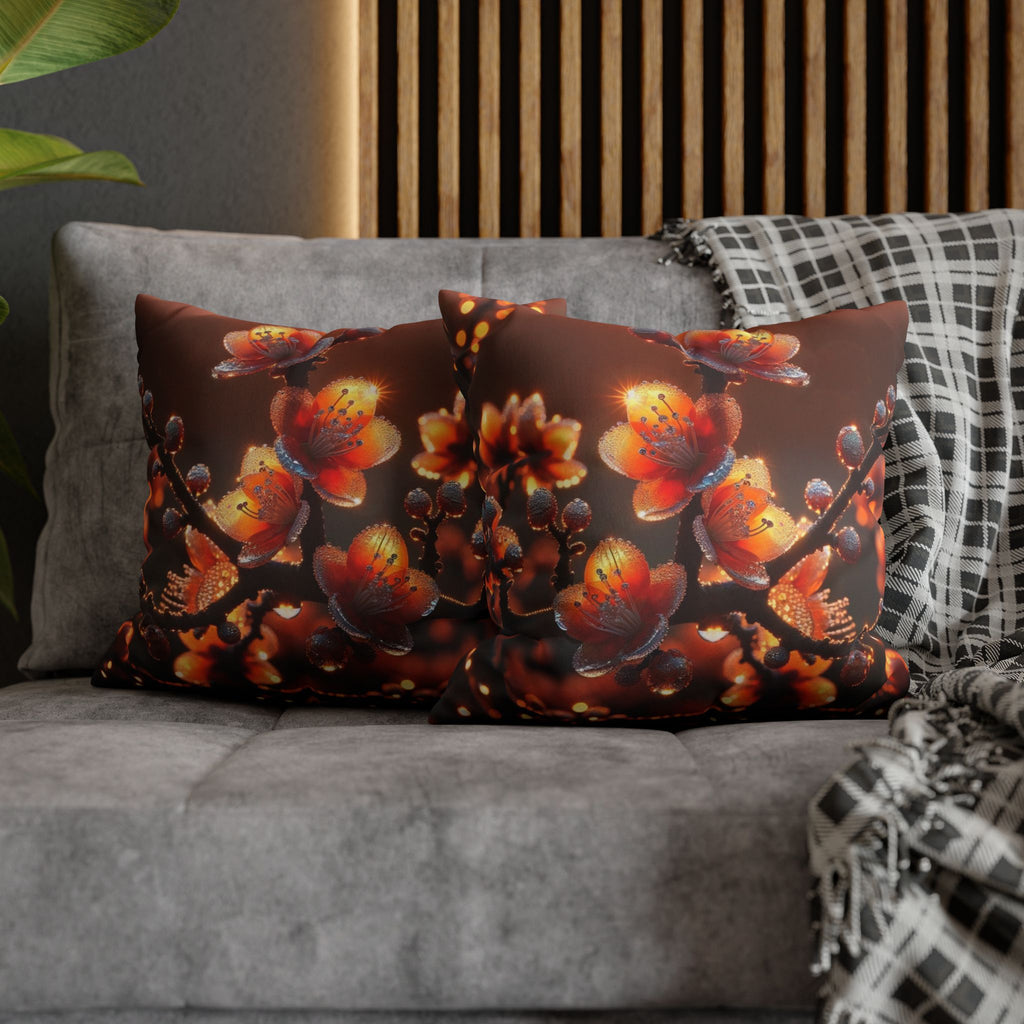 Orange-red flowers - Suede Square Pillowcase