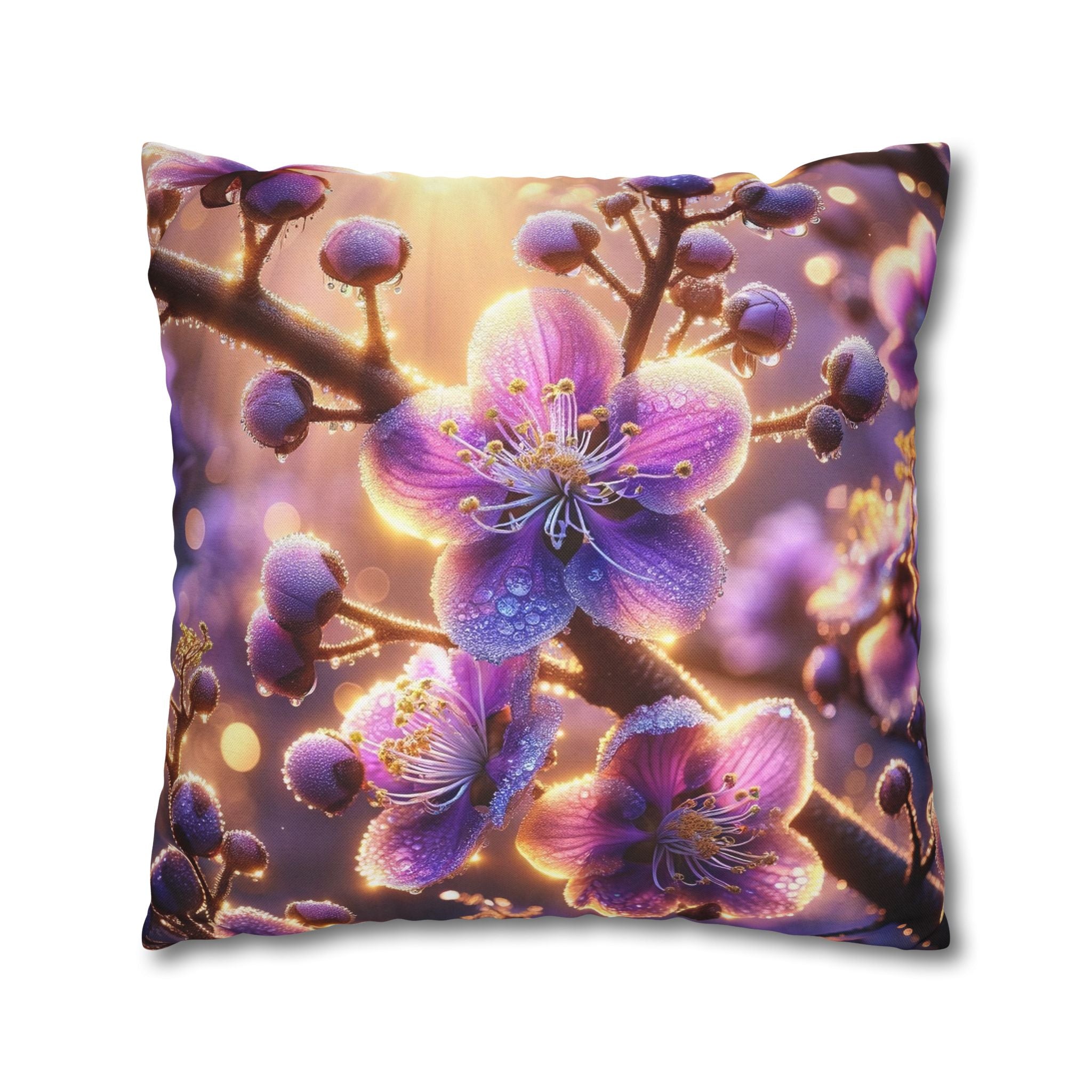 Purple-white, diamond flowers - Polyester Square Pillowcase