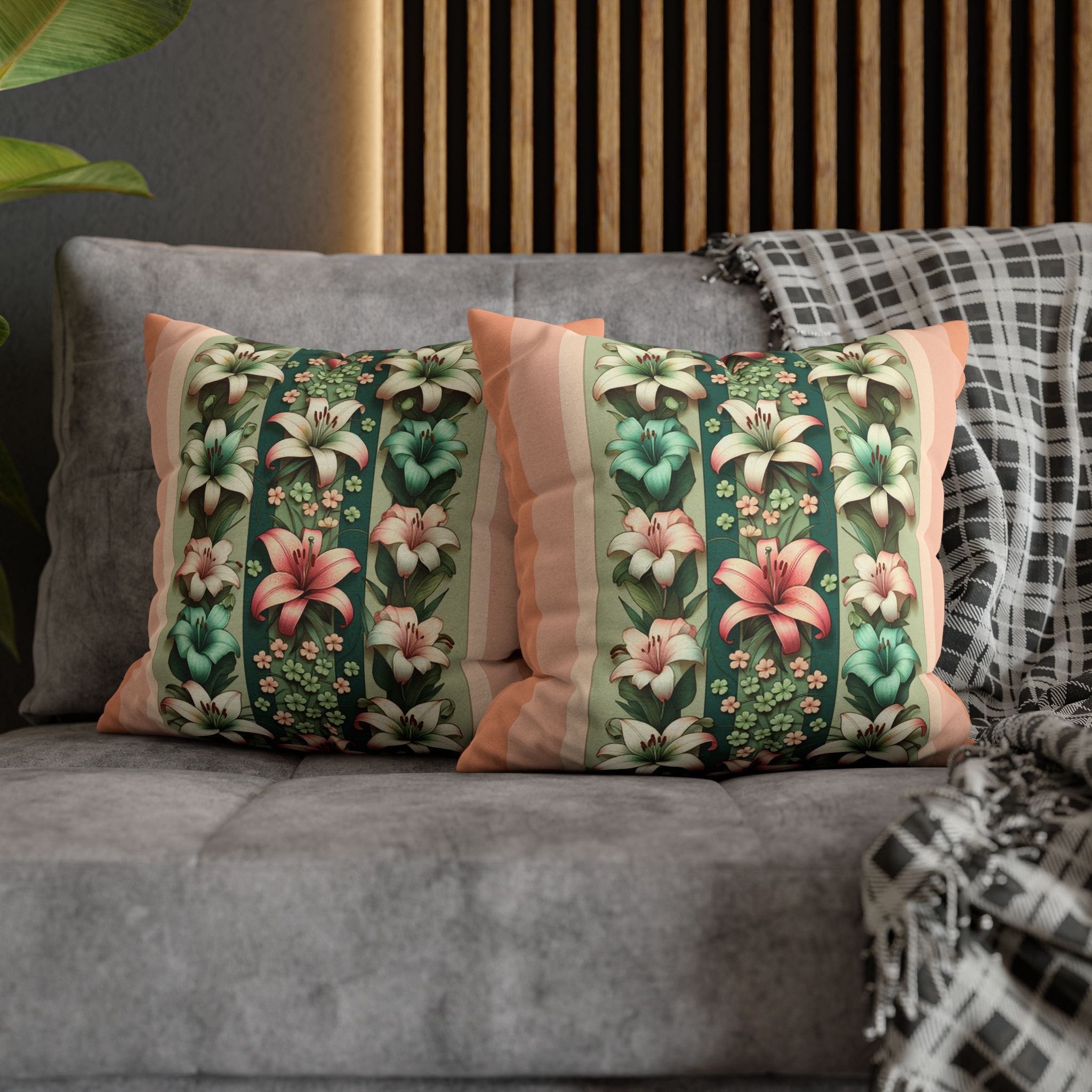 Lilies on peach background - Polyester Square Pillowcase