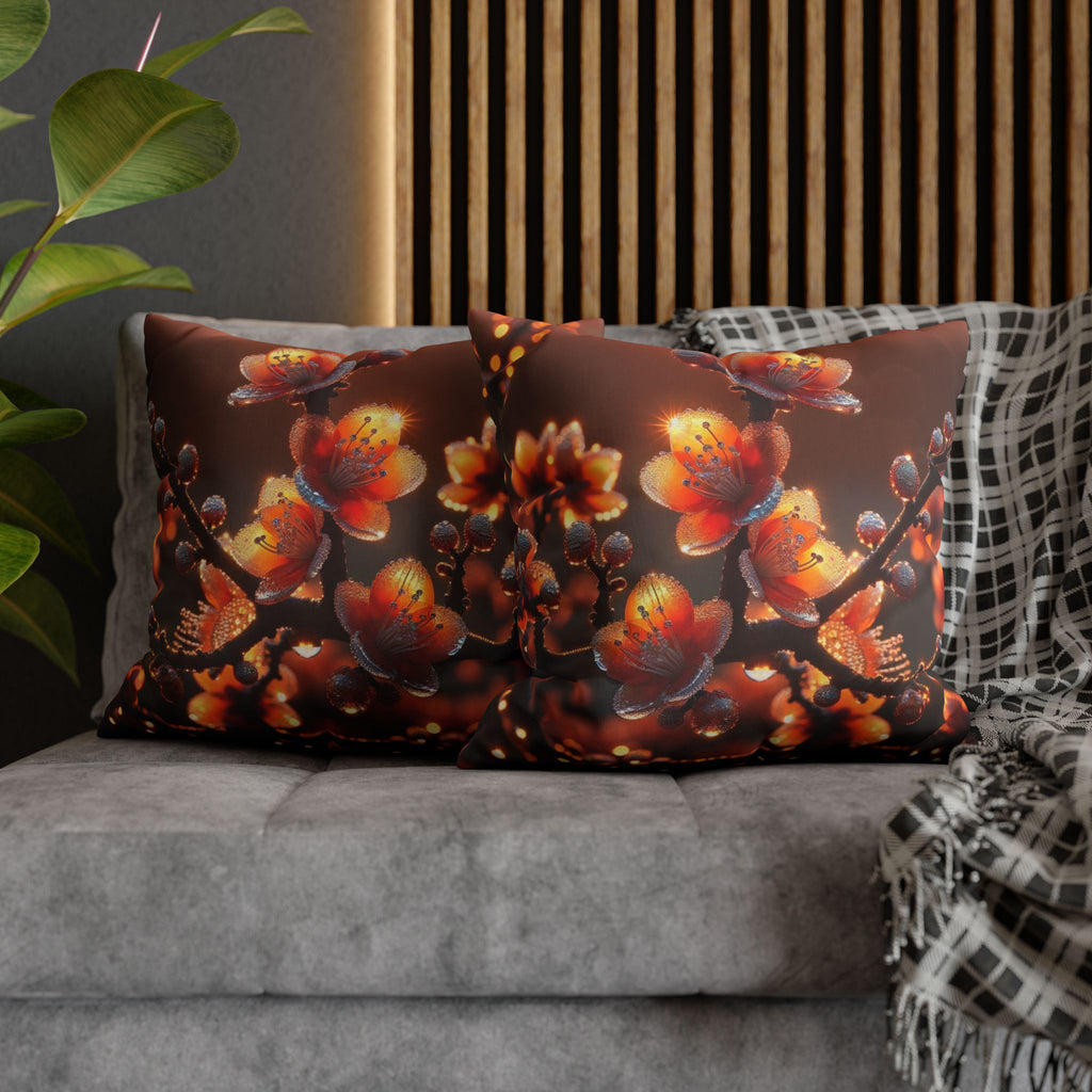 Orange-red flowers - Suede Square Pillowcase