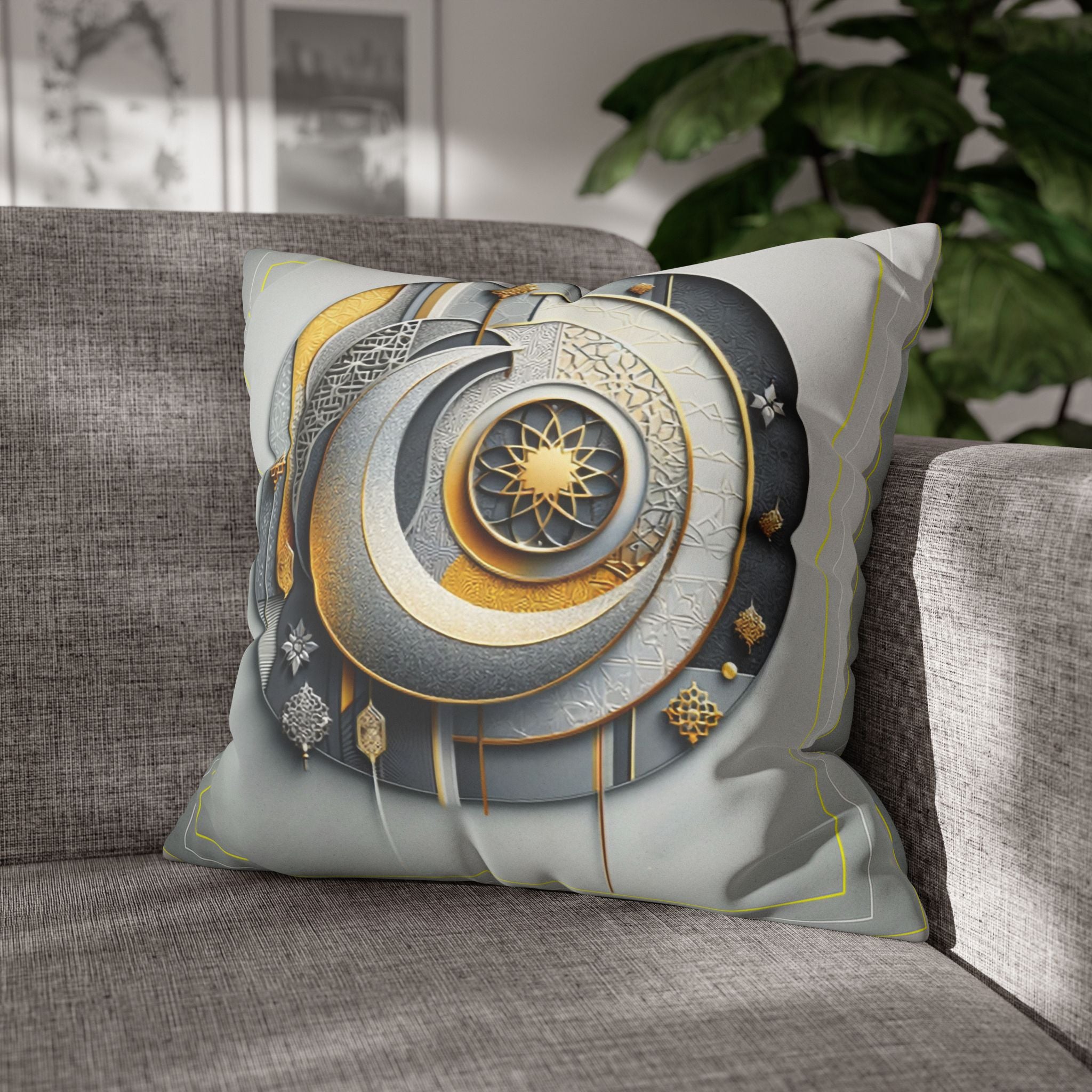 Islamic Art (gold, silver and grey) - Suede Square Pillowcase