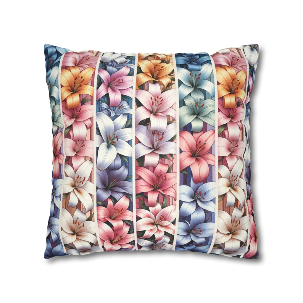 Pastel coloured Lilies in columns - Polyester Square Pillowcase