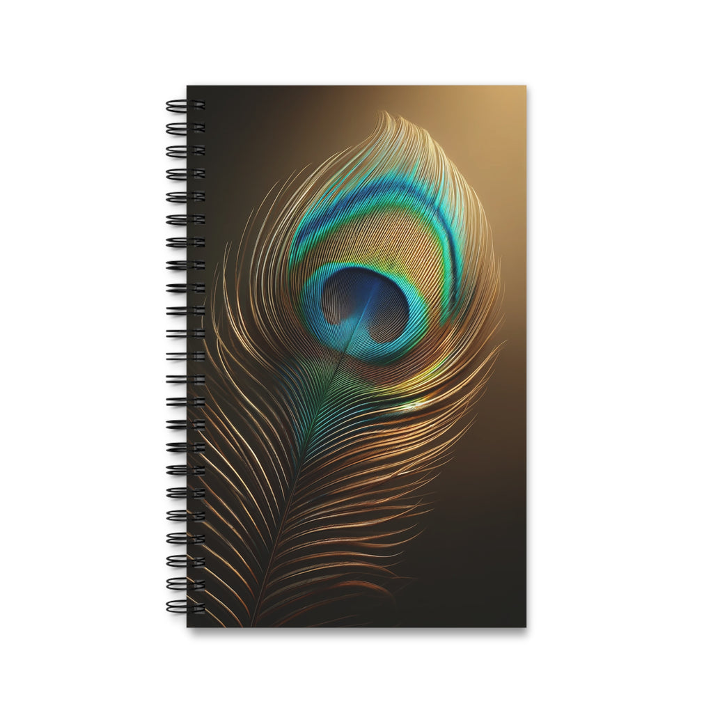 Fantasy Peacock Feather Gold-Blue - Spiral Journal