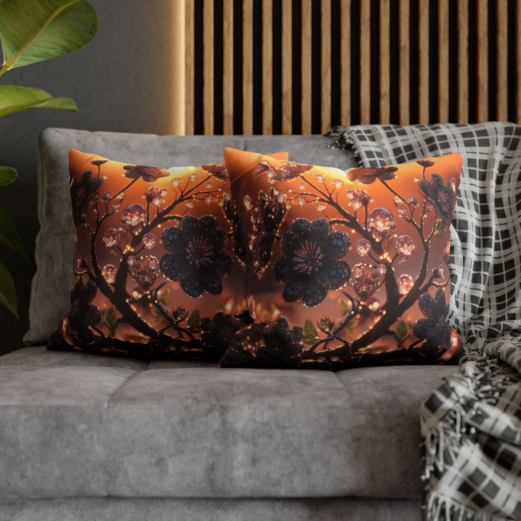 Black diamond flowers (in sunset) - Suede Square Pillowcase