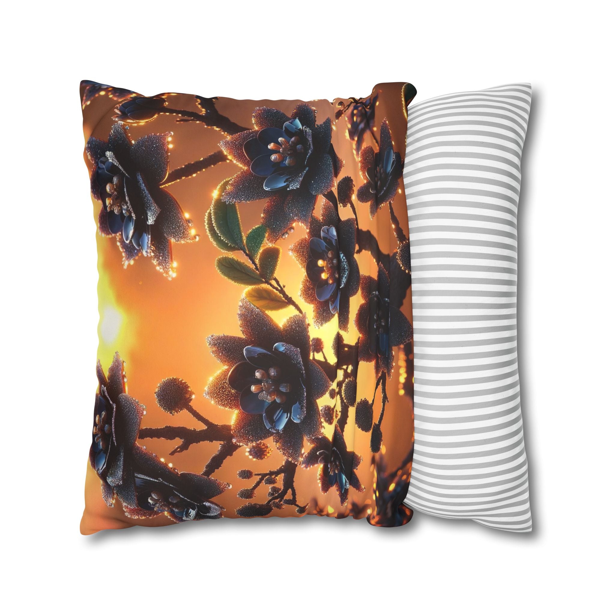 Black flowers in sunset- Suede Square Pillowcase