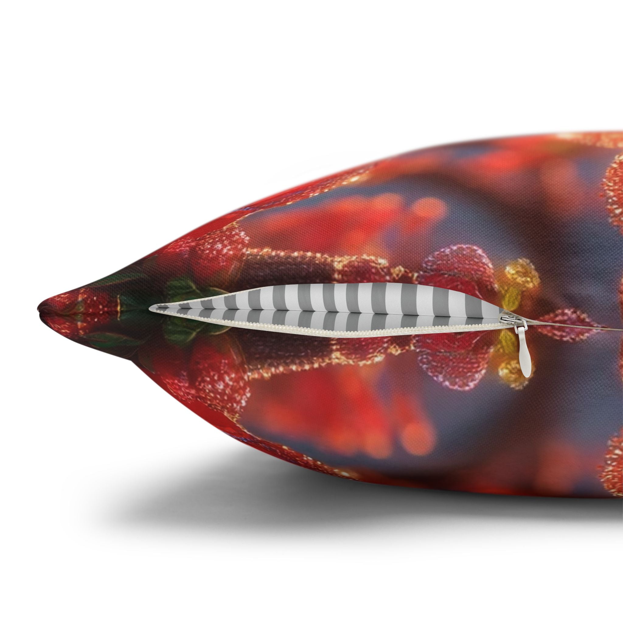 Red-diamond flowers (on red background) -  Polyester Square Pillowcase