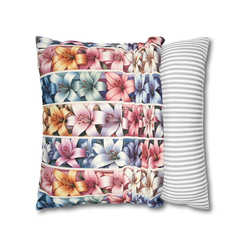 Pastel coloured Lilies in columns - Polyester Square Pillowcase