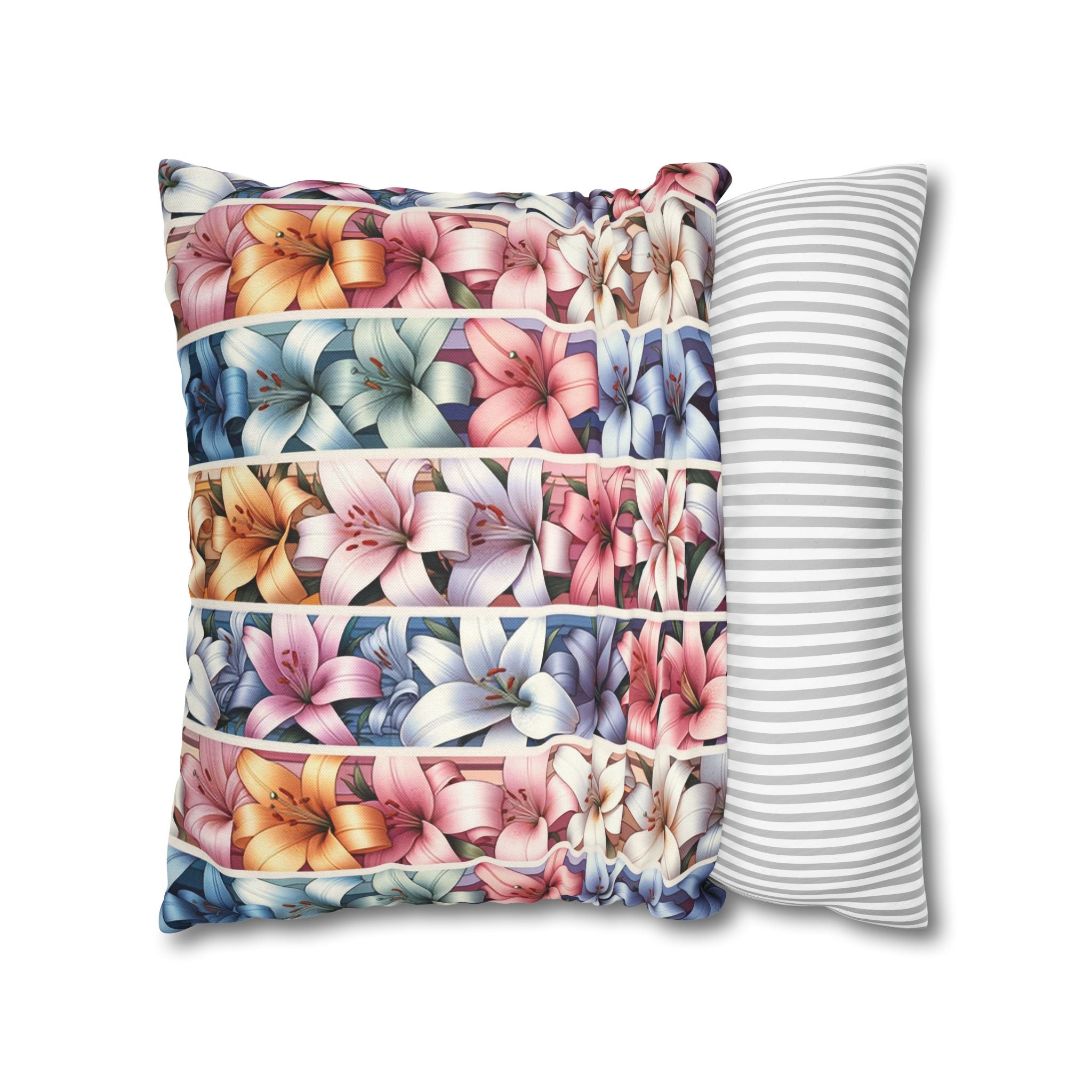 Pastel coloured Lilies in columns - Polyester Square Pillowcase