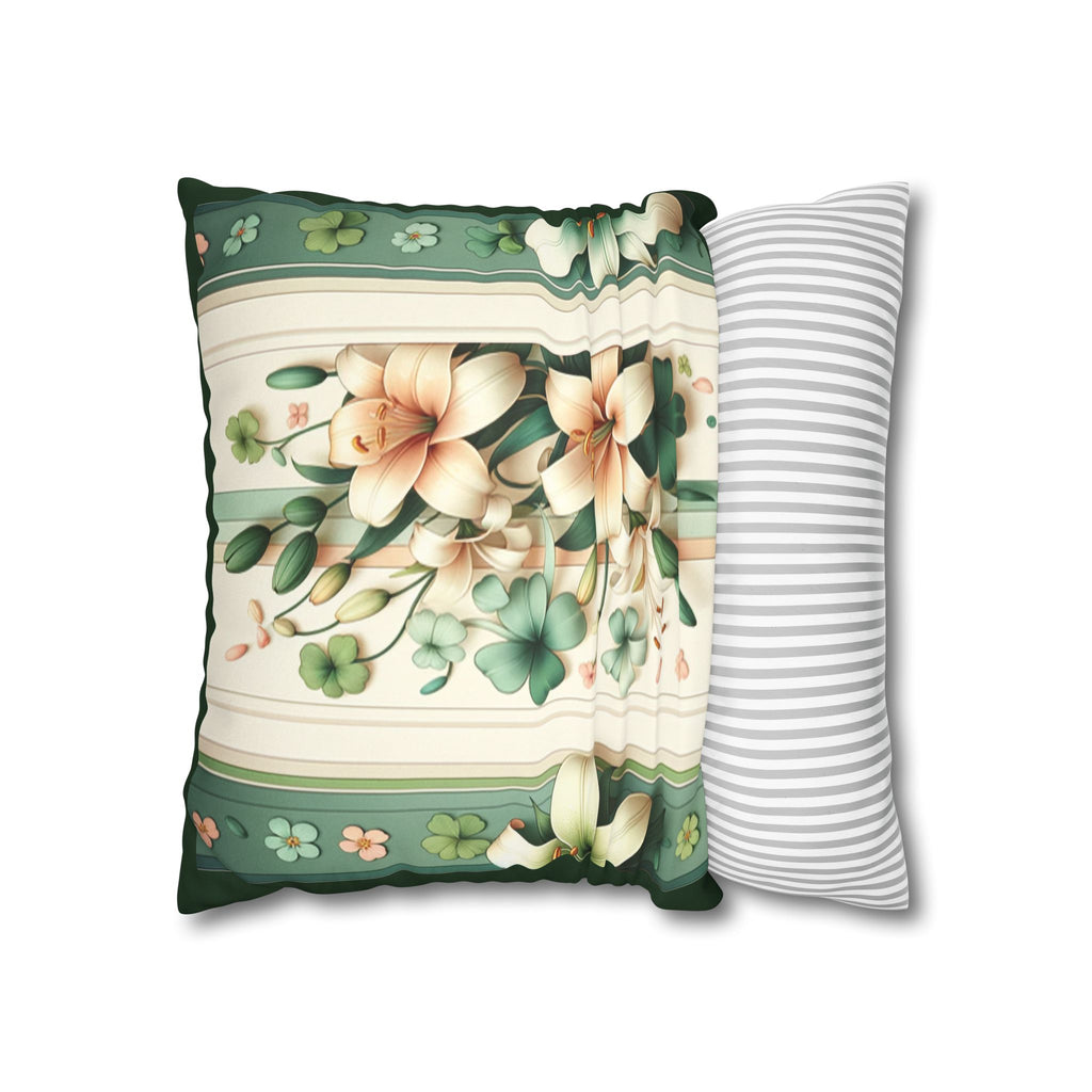 Green and white lilies - Suede Square Pillowcase