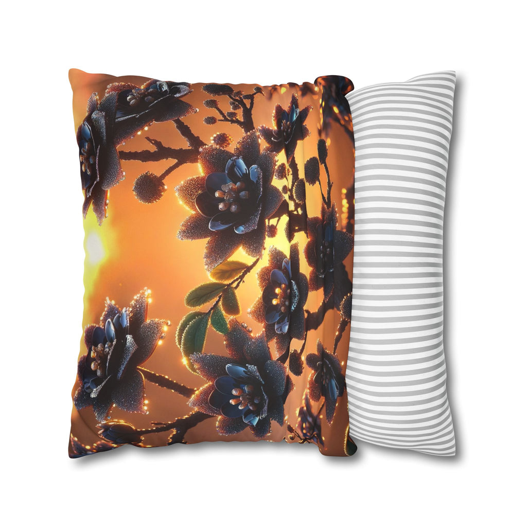 Black flowers in sunset- Suede Square Pillowcase