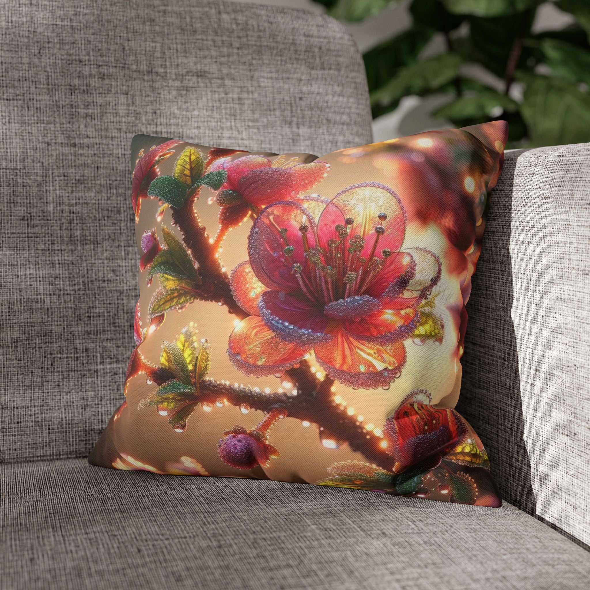 Large Pink diamond flowers - Polyester Square Pillowcase