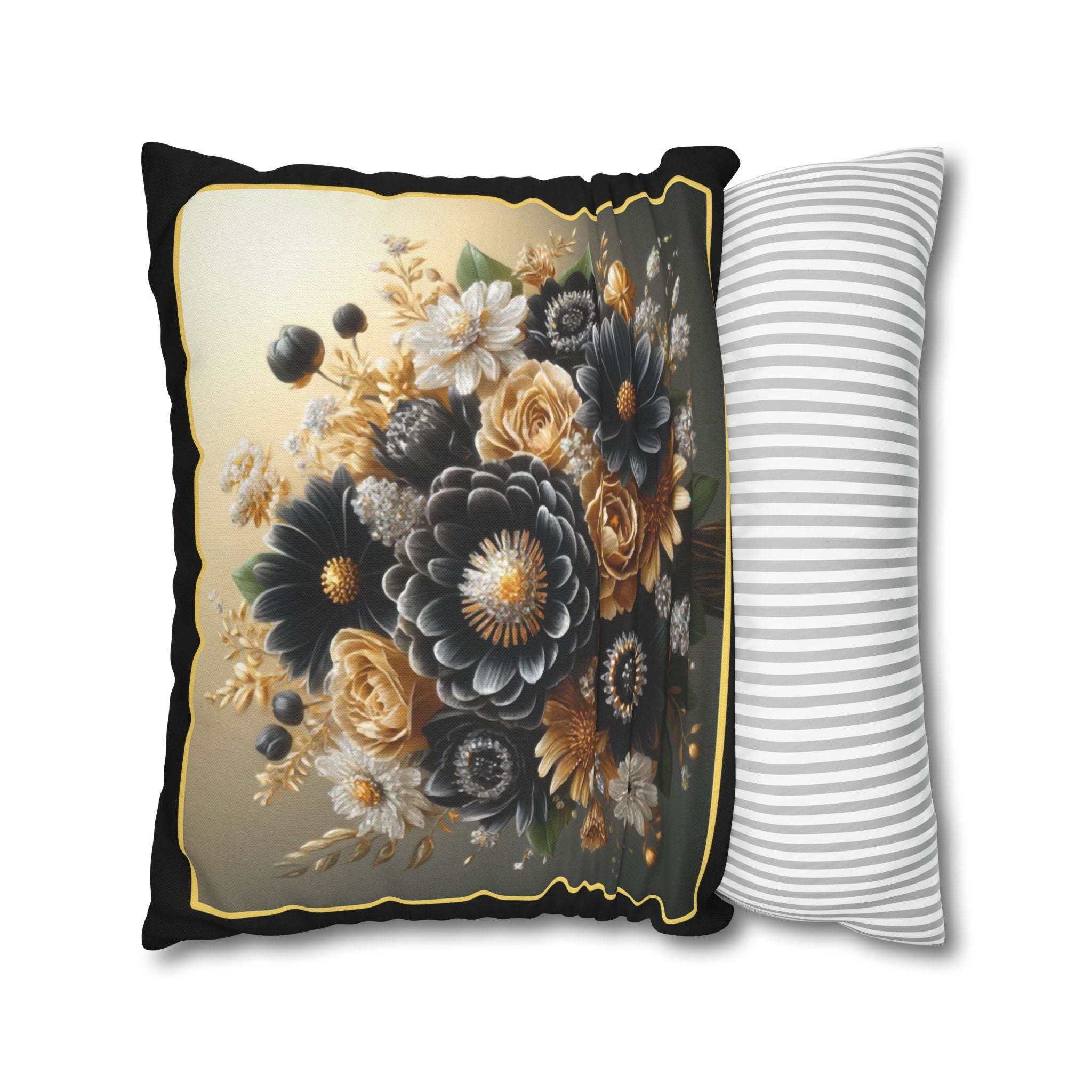 Black and Golden Bouquet (1) - Polyester Square Pillowcase