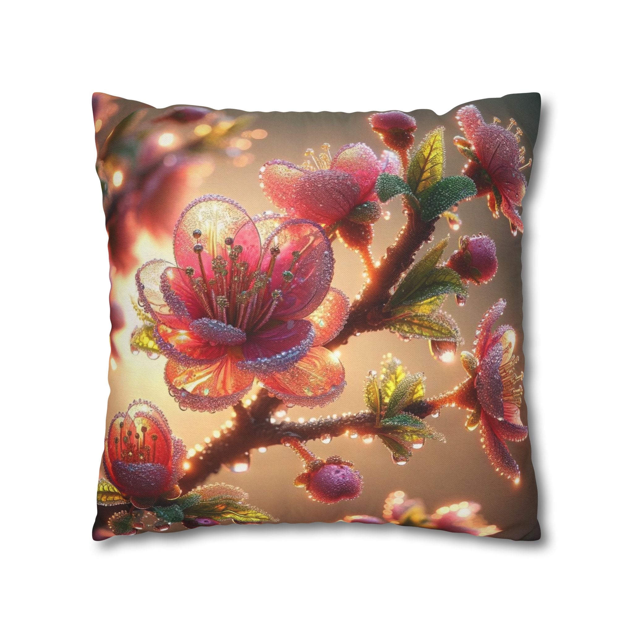 Large Pink diamond flowers - Polyester Square Pillowcase