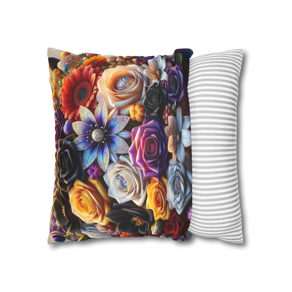 Colourful Bouquet of big flowers- Suede Square Pillowcase