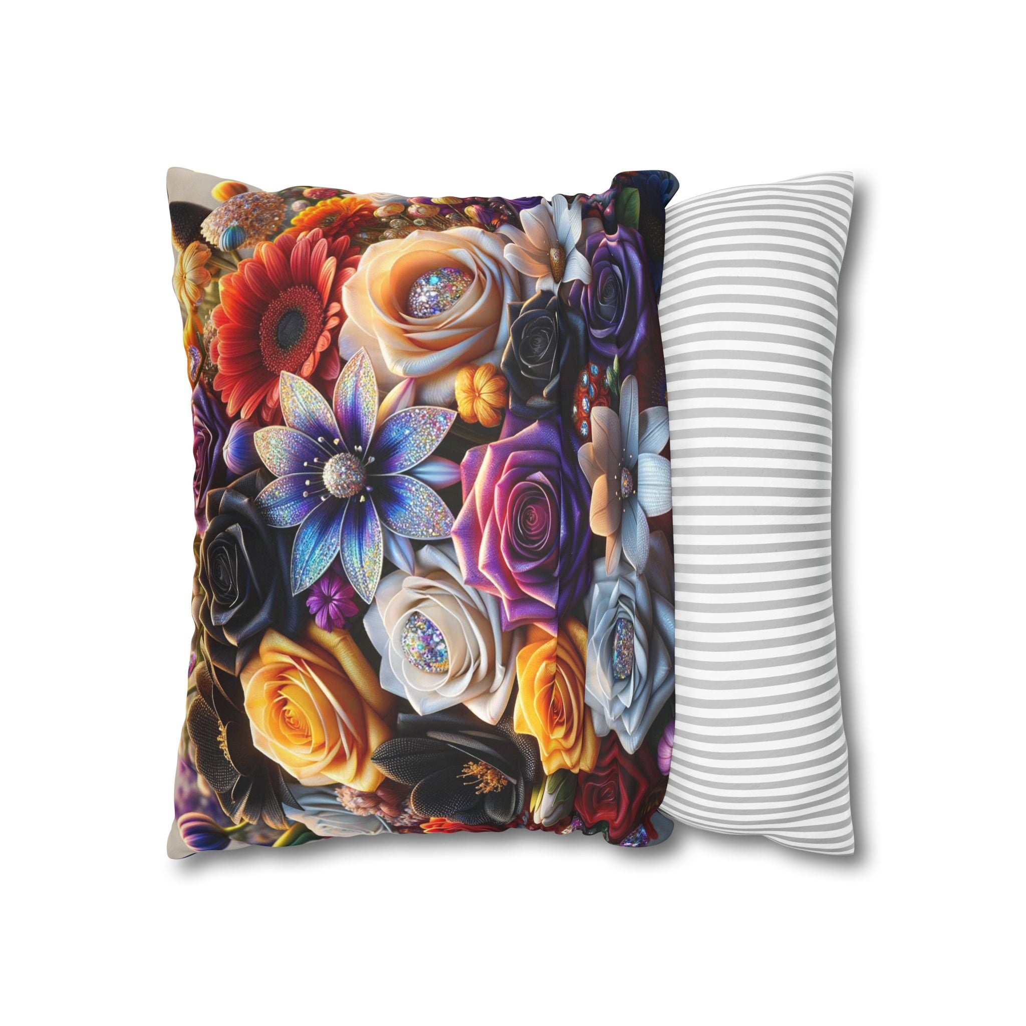 Colourful Bouquet of big flowers- Suede Square Pillowcase
