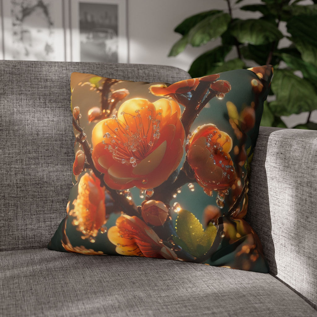 Orange coloured flowers  - Suede Square Pillowcase