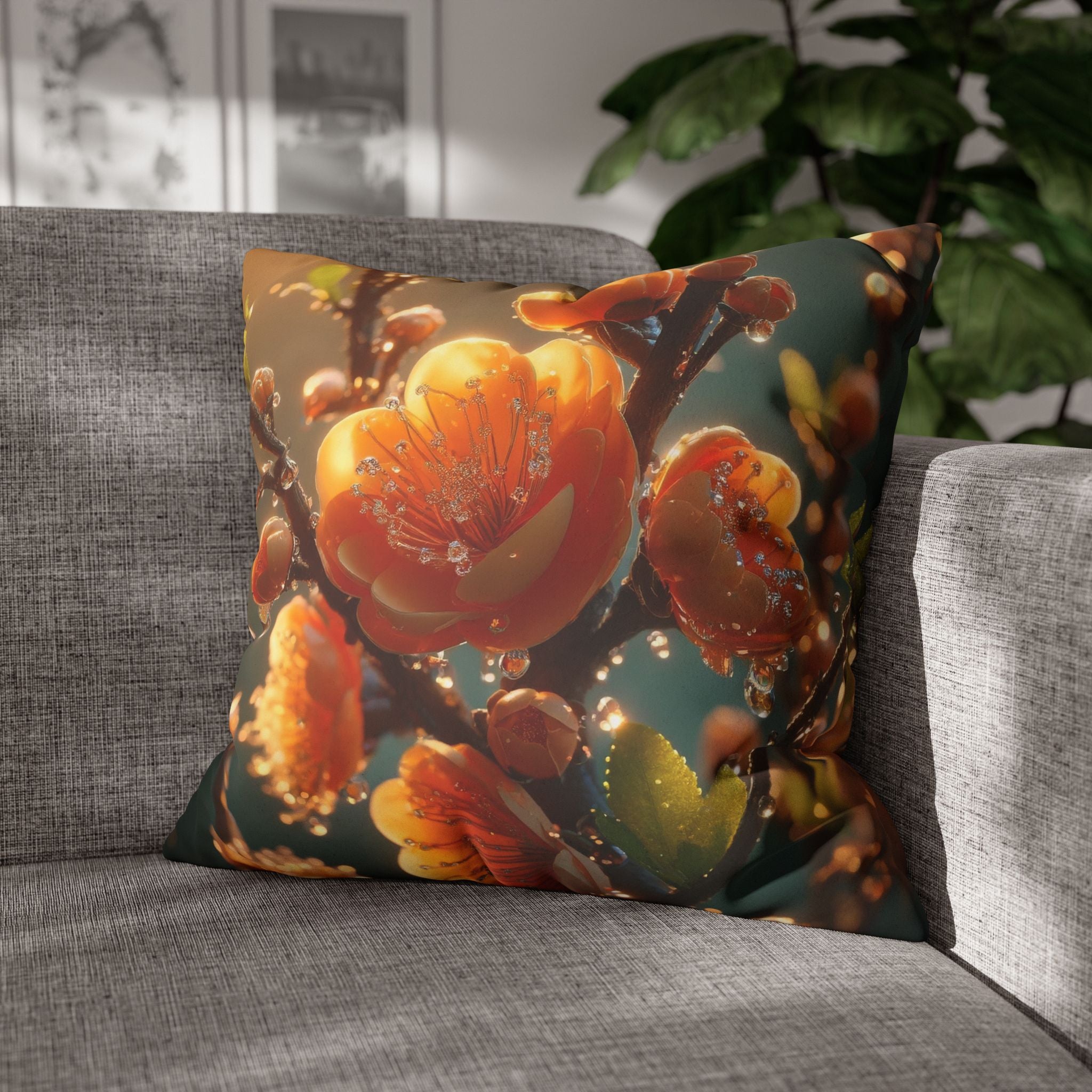 Orange coloured flowers  - Suede Square Pillowcase