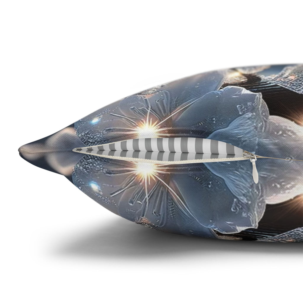 Silver-coloured flowers on grey background - Polyester Square Pillowcase