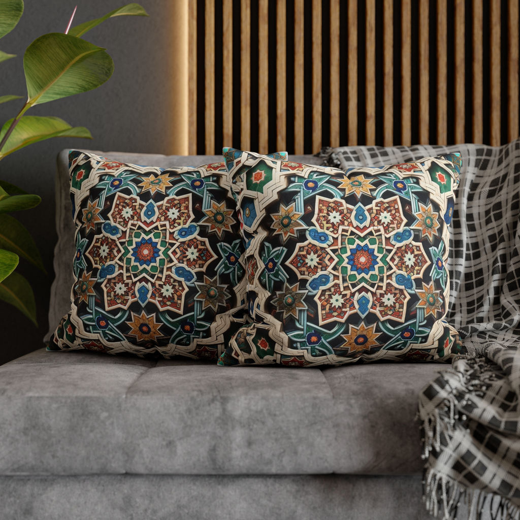 Persian Art , orange-blue - Polyester Square Pillowcase