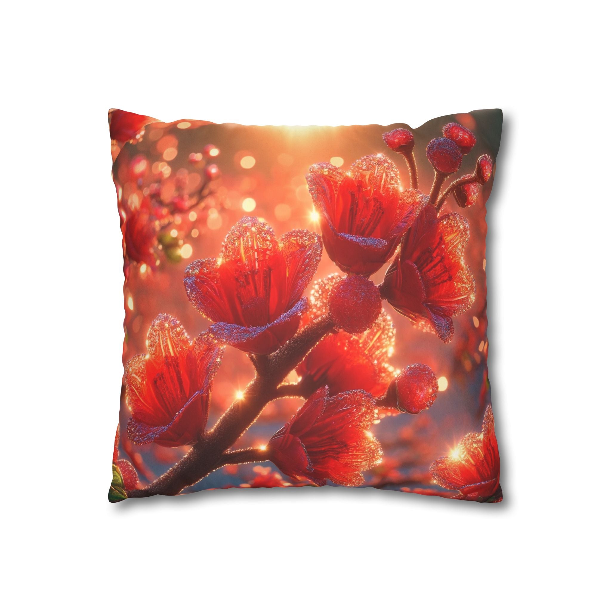 Red diamond flowers (in sunset) - Suede Square Pillowcase