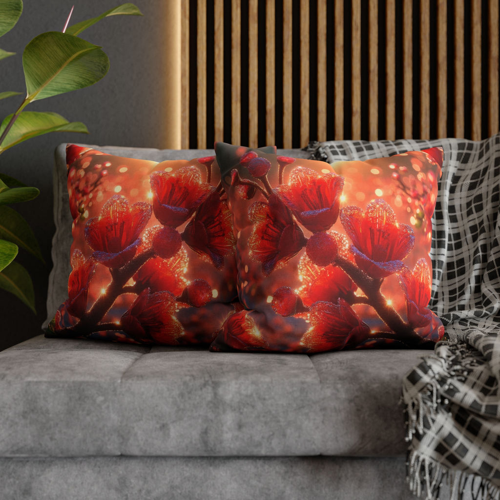 Red-diamond flowers (on red background) -  Polyester Square Pillowcase