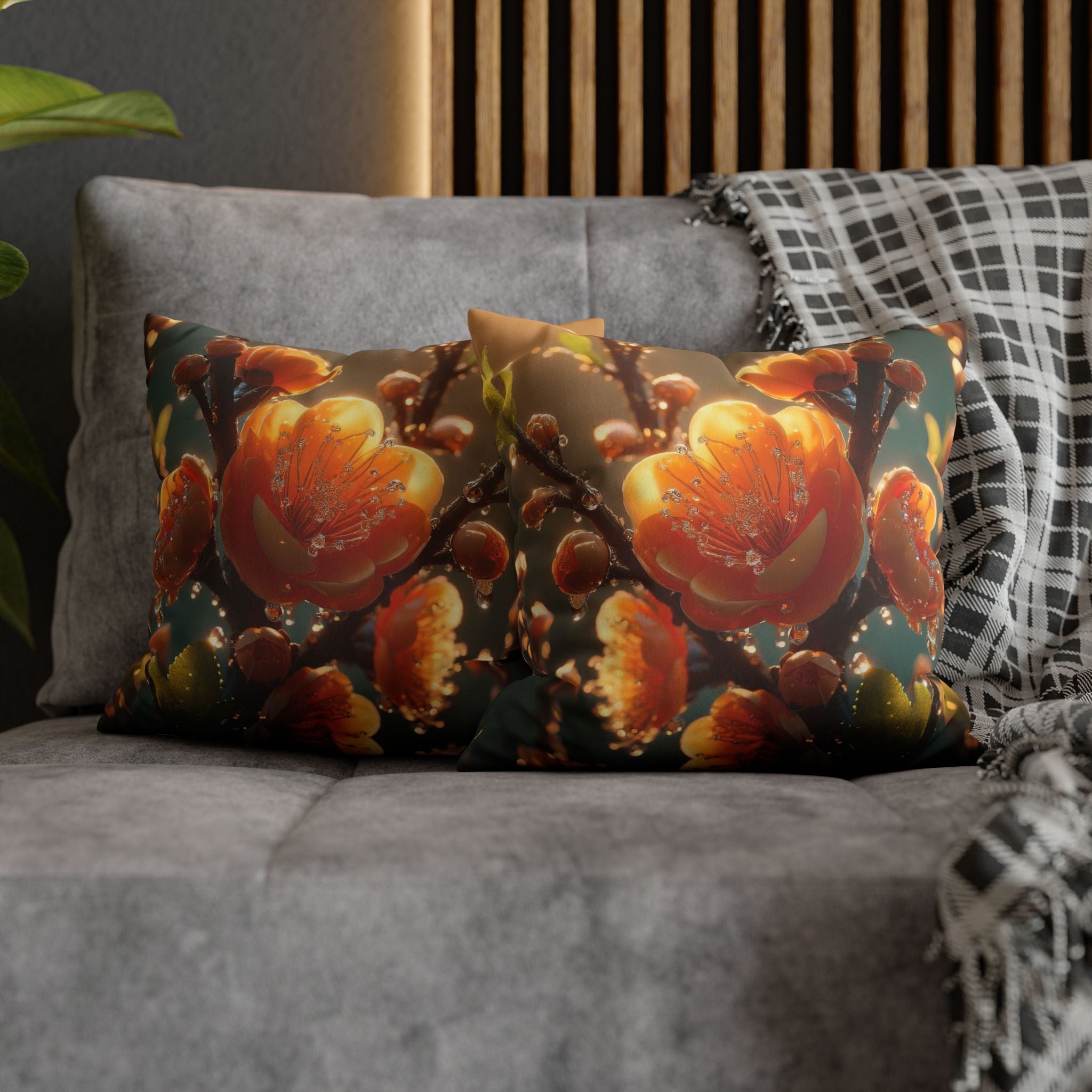 Orange coloured flowers  - Suede Square Pillowcase