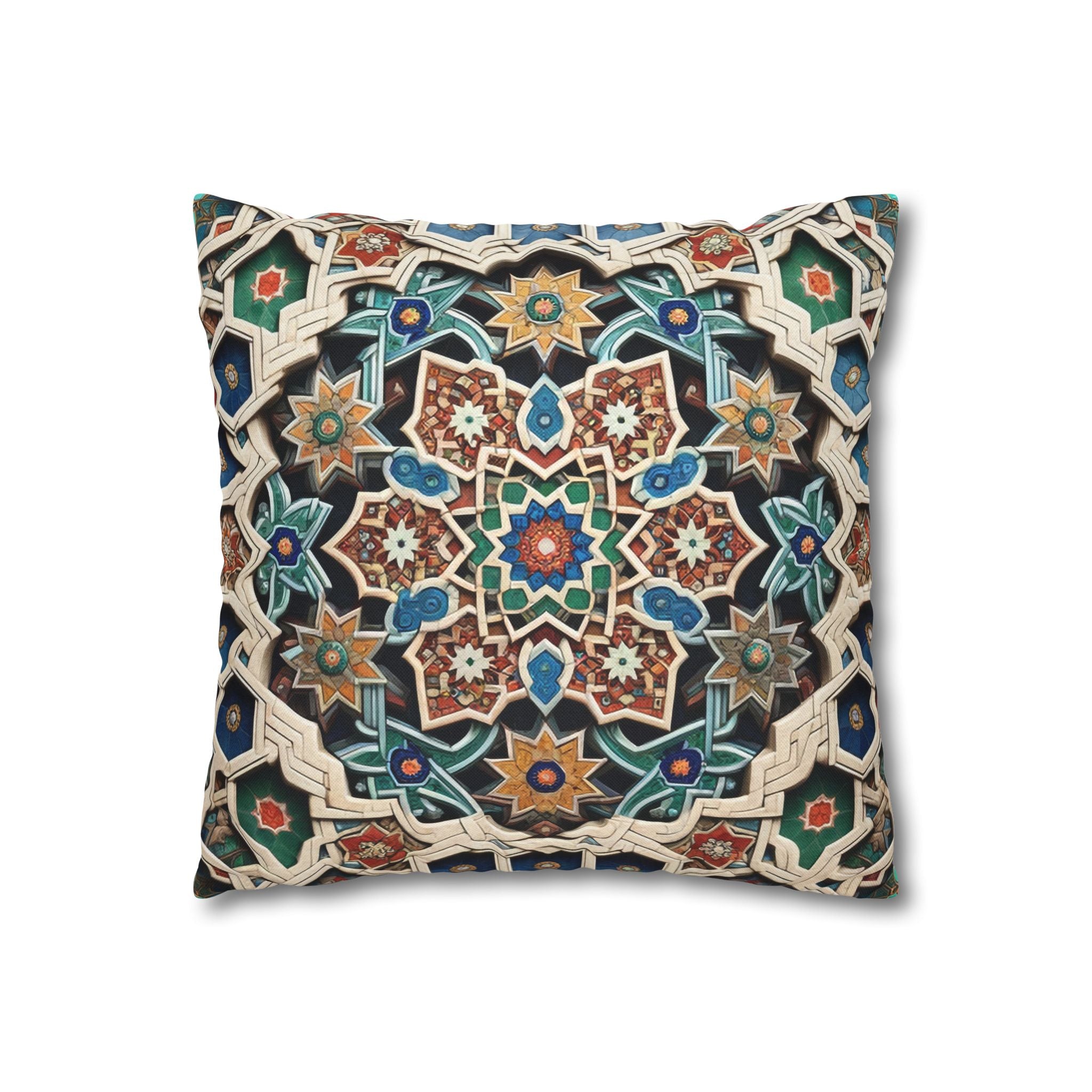 Persian Art , orange-blue - Polyester Square Pillowcase