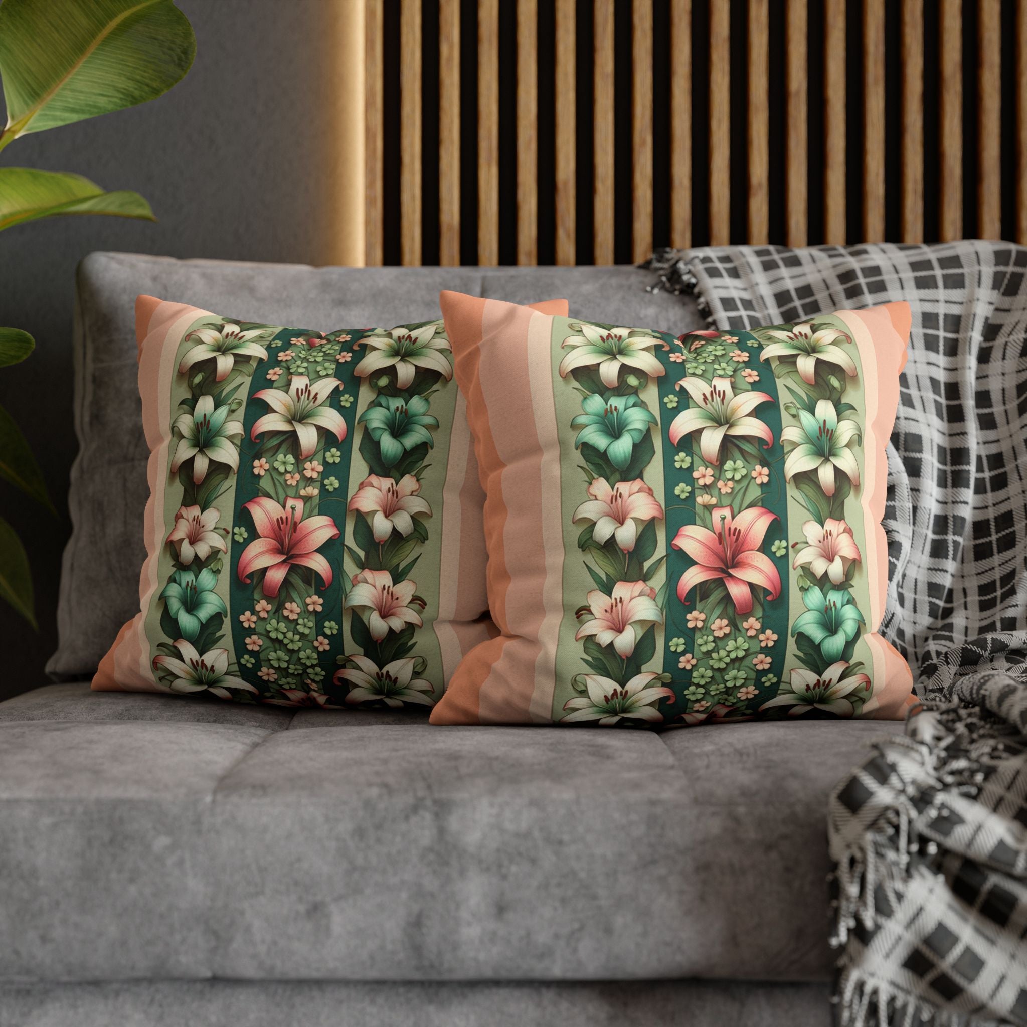 Lilies on peach background - Polyester Square Pillowcase