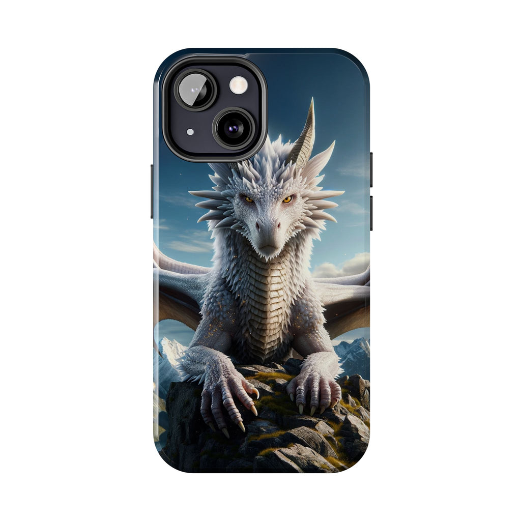 White dragon on a rock - Tough Phone Case