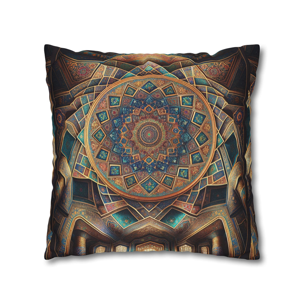 Persian art, brown-blue - Polyester Square Pillowcase