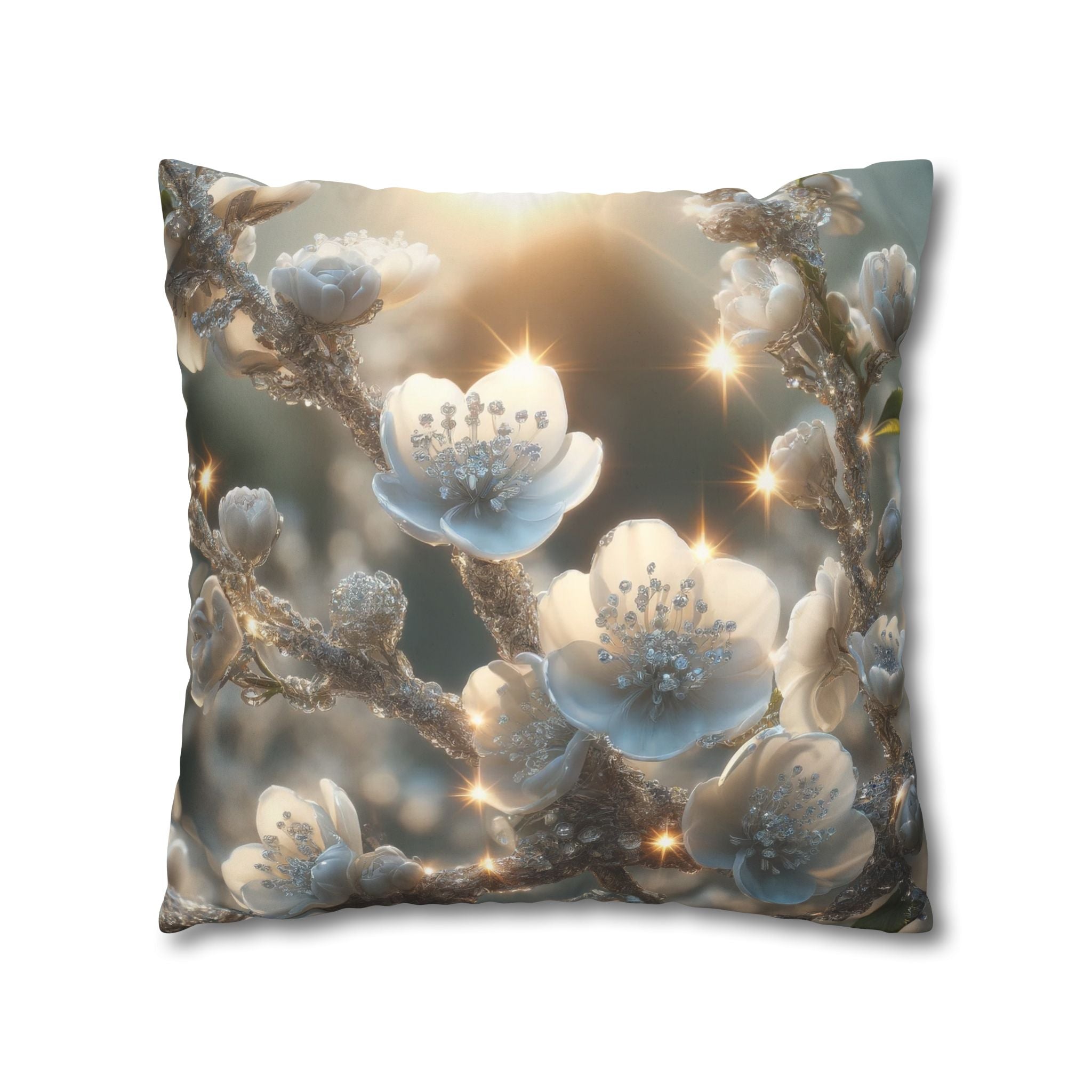 Silver, diamond flowers - Suede Square Pillowcase