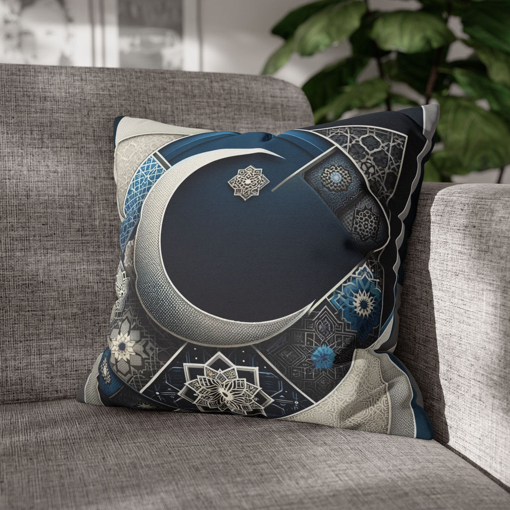 Islamic Art, Silver-blue - Polyester Square Pillowcase