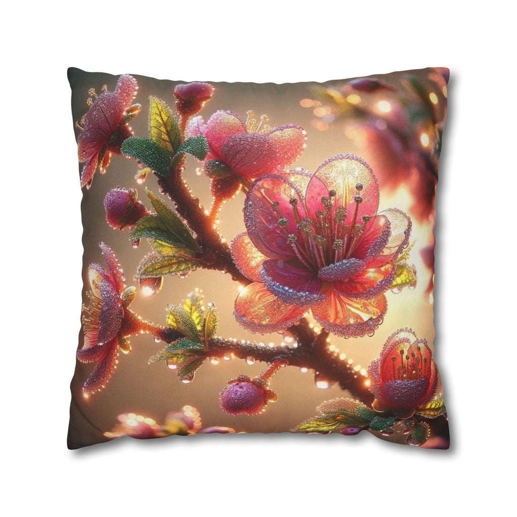Large Pink diamond flowers - Polyester Square Pillowcase