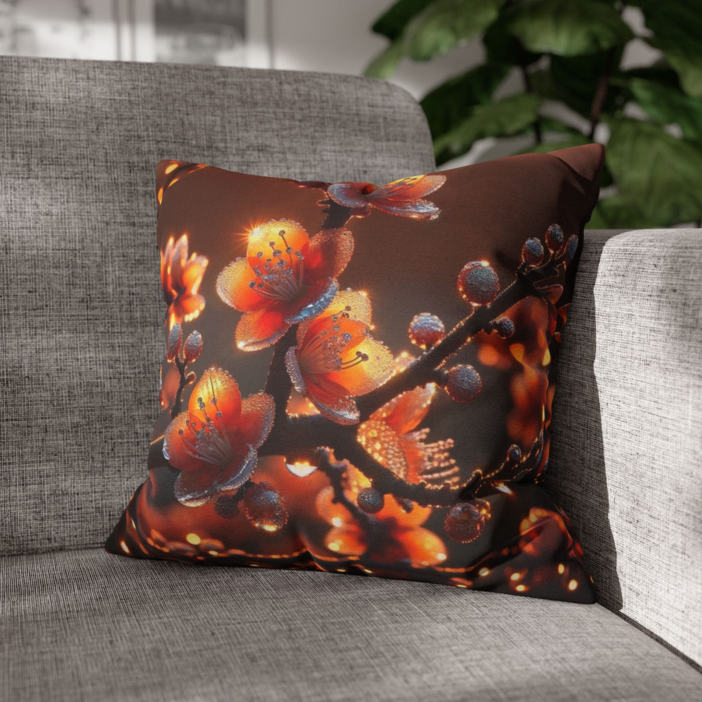 Orange flowers (brown background) - Polyester Square Pillowcase