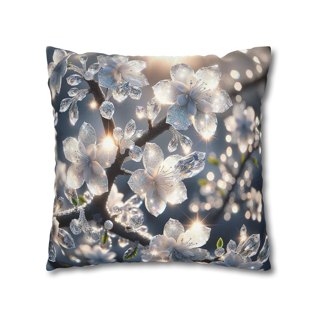 Silver-coloured flowers on grey background - Polyester Square Pillowcase